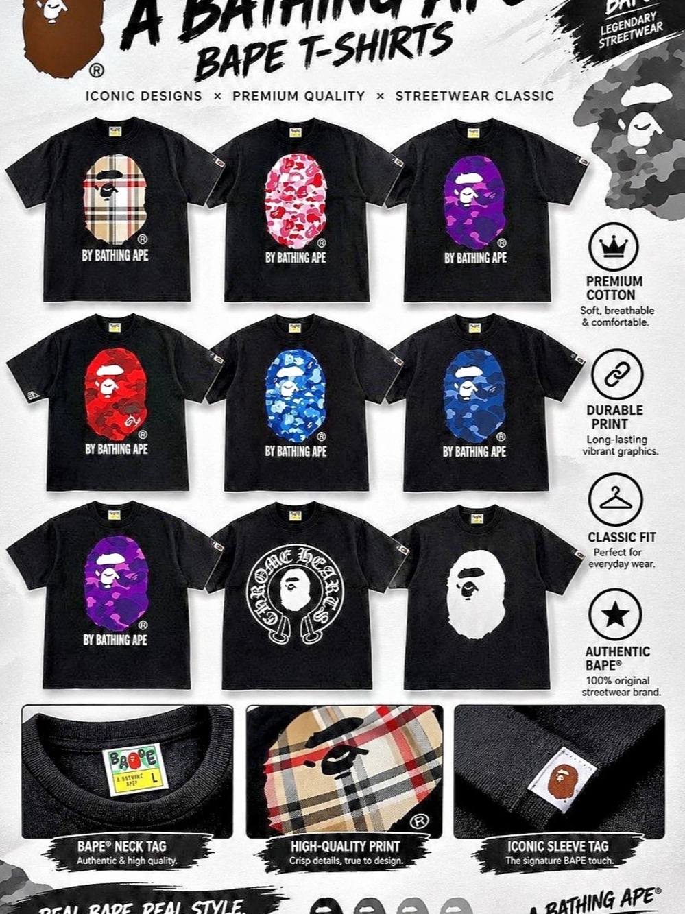 A Bathing Ape By Bathing Ape Tee Black Graphic Short Sleeve